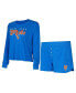 Фото #1 товара Women's Royal New York Mets Meter Knit Long Sleeve T-shirt and Shorts Set