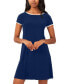 ფოტო #3 პროდუქტის Women's Contrast-Piping Round-Neck Swing Dress