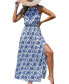 Women's Blue & White Ornate Halterneck Maxi Beach Dress