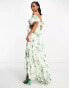 Фото #2 товара ASOS DESIGN Petite ruffle cut out off the shoulder maxi dress with hi low hem in stone floral print