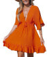 ფოტო #1 პროდუქტის Women's Ruffled Tie Front Mini Cover-Up Dress