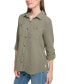 Petite Cotton Button-Front Roll-Sleeve Shirt