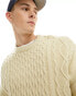 ASOS DESIGN relaxed slouchy crew neck cable knit jumper in white Бежевый, XS - Chest 36 - фото #7