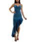 ფოტო #1 პროდუქტის Juniors' Drape-Neck Asymmetric-Ruffle-Hem Dress