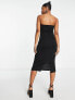 Femme Luxe sweetheart neckline diamante trim bodycon midi dress in black