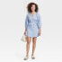 Women's Balloon 3/4 Sleeve Mini Shirtdress - A New Day Blue/White Pinstripe M