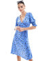 French Connection floral print jersey wrap dress in blue