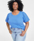 Фото #1 товара Trendy Plus Size Eyelet Elbow-Sleeve T-Shirt, Created for Macy's