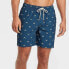 Men's 7" Crab Print Swim Shorts with Boxer Brief Liner - Goodfellow & Co Navy