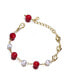 ფოტო #1 პროდუქტის 14k Yellow Gold Plated Adjustable Bracelet with Star Charms and Round Pearls for Kids