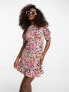 New Look frill sleeve mini dress in pink floral