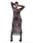 Фото #2 товара COLLUSION Plus square neck denim print long sleeve maxi dress in brown