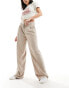 Monki high waist wide leg tailored trousers in beige