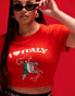 ASOS DESIGN Curve – Knapp geschnittenes T-Shirt in Rot mit „Italy“-Grafikprint