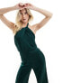 Фото #1 товара TFNC wrap front satin jumpsuit in dark green