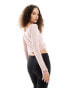 Monki long sleeve cropped ruched asymmetric top in pink