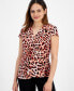 Petite Animal Print Twist-Front Cap Sleeve Top Coral Sun Multi, P/S - фото #1