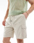 Brave Soul lightweight cotton elasticated waist cargo shorts in light stone