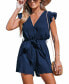 Фото #1 товара Women's Navy Surplice Flutter Sleeve Romper