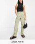 Фото #2 товара ASOS DESIGN Petite slouchy straight leg trousers in khaki