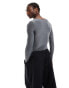 COLLUSION Slash neck muscle fit long sleeve top in grey