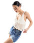 Фото #1 товара Miss Selfridge open stitch crochet crop vest top in cream