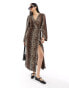 Фото #2 товара Pieces wide sleeve wrap midi dress in leopard print