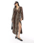 Фото #1 товара Pieces wide sleeve wrap midi dress in leopard print