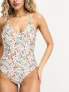 Фото #7 товара Pieces v neck swimsuit in white floral