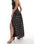 Фото #5 товара ASOS DESIGN co-ord mesh ruched side drop waist maxi skirt with split front in brown polka dot