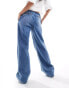 Stradivarius STR wide leg elasticated tie waist jean in blue