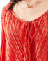 Pieces plisse tie front top co-ord in radiant red Kariertes Rot, L - EU 40 - фото #4