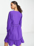 Фото #2 товара New Look button frill mini dress with shirred long sleeves in purple