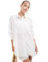 Фото #1 товара Miss Selfridge cotton embroidered oversized shirt in cream