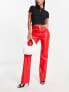 Фото #1 товара Monki faux leather straight leg trousers in red