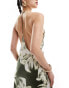 Фото #3 товара ASOS DESIGN satin plunge front strappy back maxi dress with thigh split in overscale floral