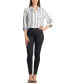 ფოტო #3 პროდუქტის Juniors' Printed Button-Front Roll-Tab-Sleeve Crop Shirt