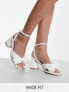 Glamorous Wide Fit mid heel sandals with bow in white