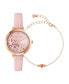 ფოტო #1 პროდუქტის Women's Ammy Hearts Pink Leather Strap Watch 34mm and Bracelet Gift Set, 2 Pieces