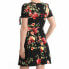 Фото #2 товара Planet Gold Women's Floral Ruched Skater Fit Flare Dress in Black Multi XS
