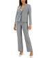 Gingham Single-Button Closure Blazer and Straight Leg Mid-Rise Pantsuit, Regular and Petite Sizes