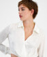 Фото #3 товара Women's Collared Surplice-Neck Cropped Shirt, Created for Macy's