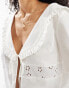 Фото #2 товара ASOS DESIGN lace insert tie front collar blouse in ivory