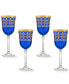 Cobalt Blue Red Wine Goblet with Gold-Tone Rings, Set of 4