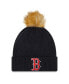 Фото #1 товара Women's Navy Boston Red Sox Snowy Cuffed Knit Hat with Pom