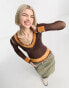 Фото #1 товара Reclaimed Vintage contrast stitch mesh long sleeve top in brown