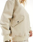 Vero Moda Petite leather look bomber jacket in stone