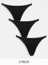 ASOS DESIGN 3 pack basic cotton tanga thongs in black