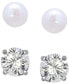 2-Pc. Set Cultured Freshwater Pearl (7mm) & Cubic Zirconia Stud Earrings in Sterling Silver, Created for Macy's