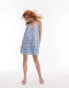 Topshop embroidered swing mini dress in blue